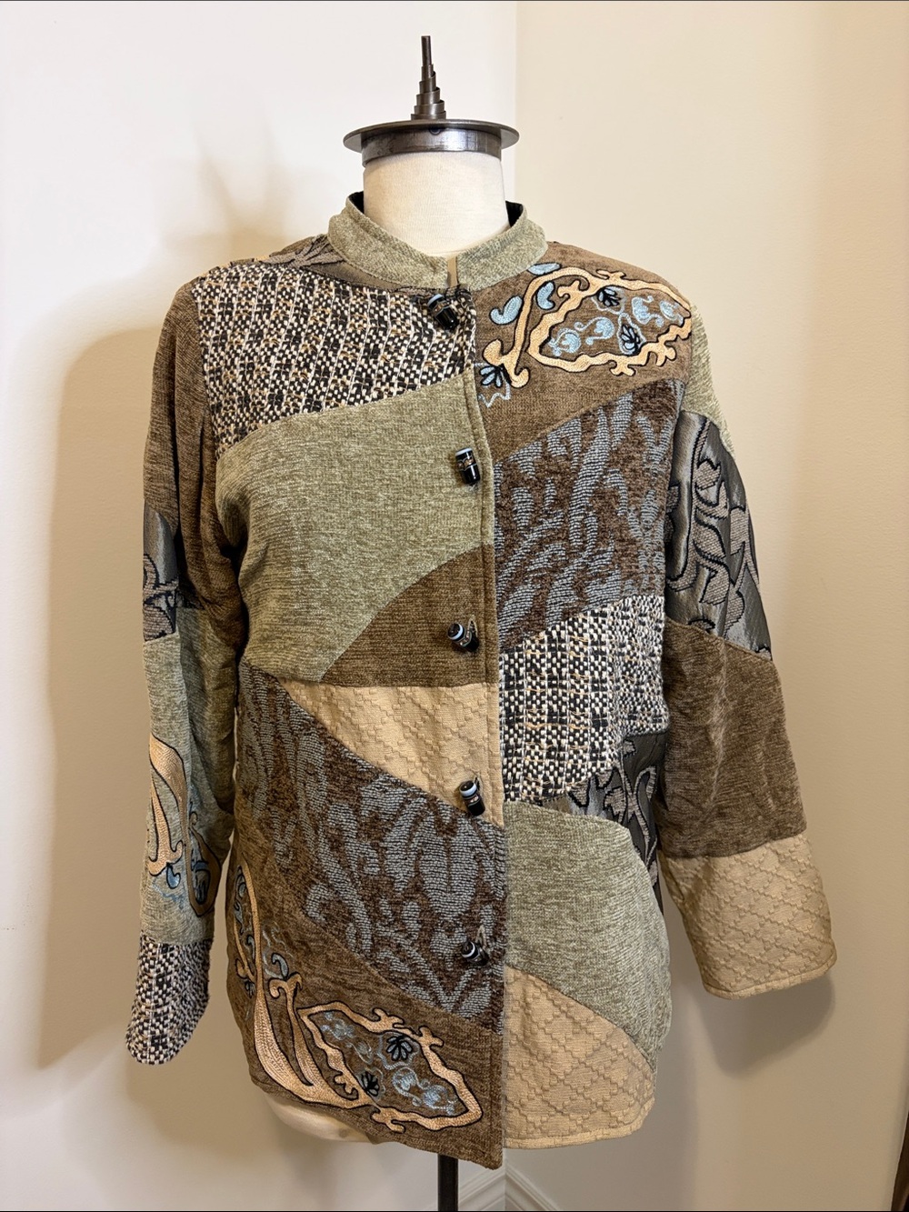 ALLURE Vintage Patchwork Tapestry Jacket Embroidered Button Front Blazer MEDIUM